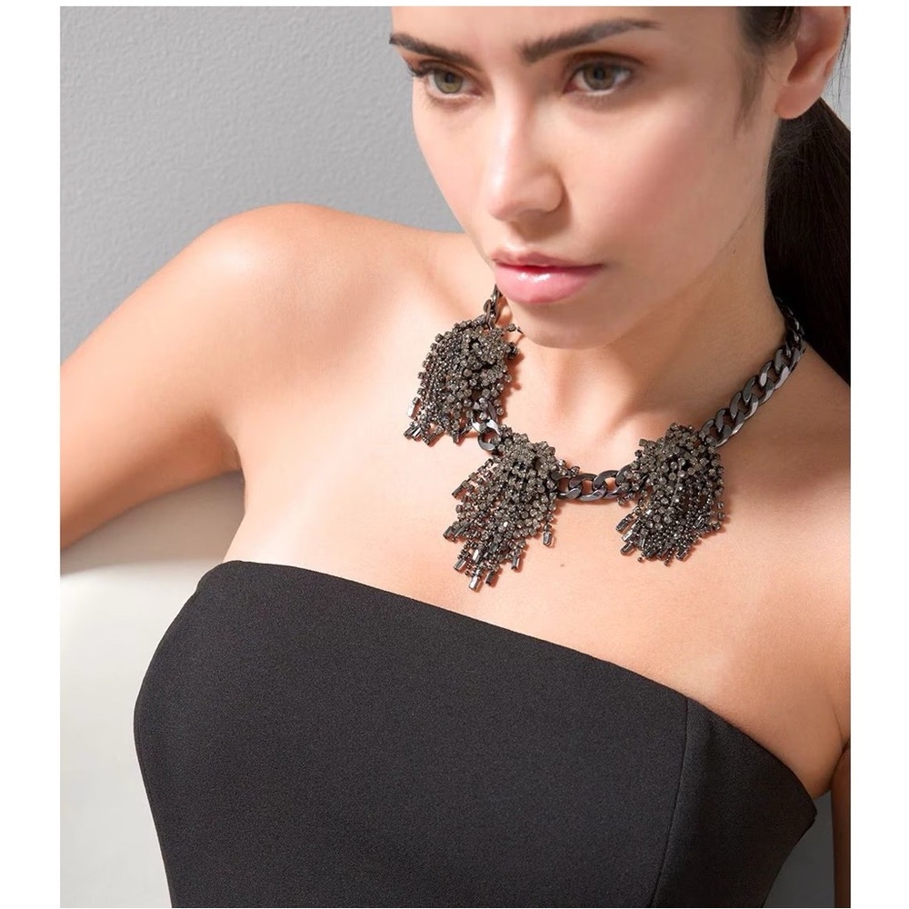 WHBM HEMATITE FRINGE STATEMENT NECKLACE